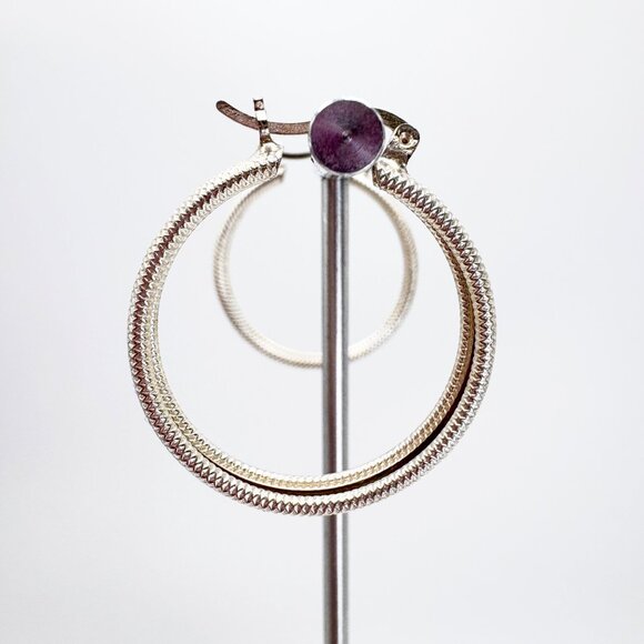 VTG Sterling Silver 925 Textured Hoop Earrings Hinged Posts Size 1.25" Length - Picture 3 of 8